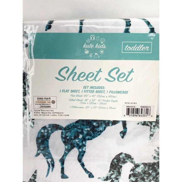 Kute Kids Toddler Bed Sheet Set Super Soft Unicorn Stars Aqua 3-Piece Bedsheet - Picture 3 of 4